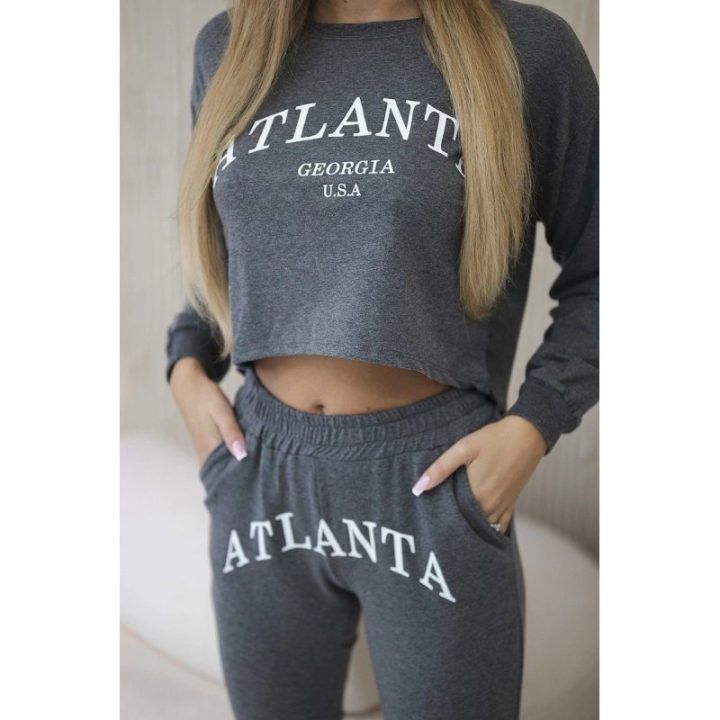 Moteriškas medvilninis komplektas su „Atlanta“ užrašu, grafito