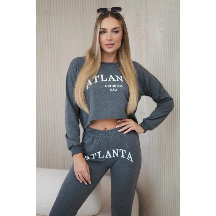 Moteriškas medvilninis komplektas su „Atlanta“ užrašu, grafito
