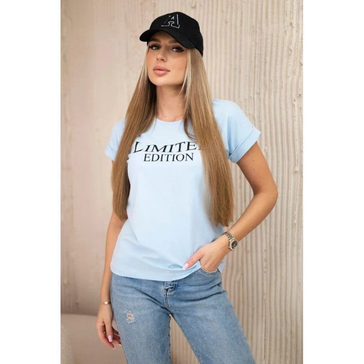 Moteriška palaidinė su „Limited edition“ užrašu, mėlyna ir juoda