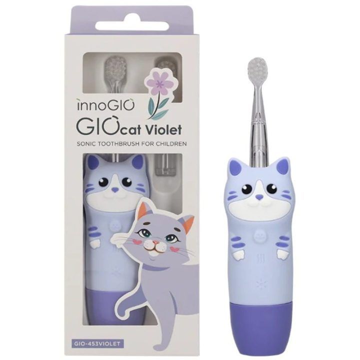 Vaikiškas katės formos garsinis dantų šepetėlis InnoGIO GIOcat, violetinis