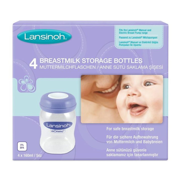 Pieno laikymo buteliukų rinkinys Lansinoh, 4 vnt., po 160 ml