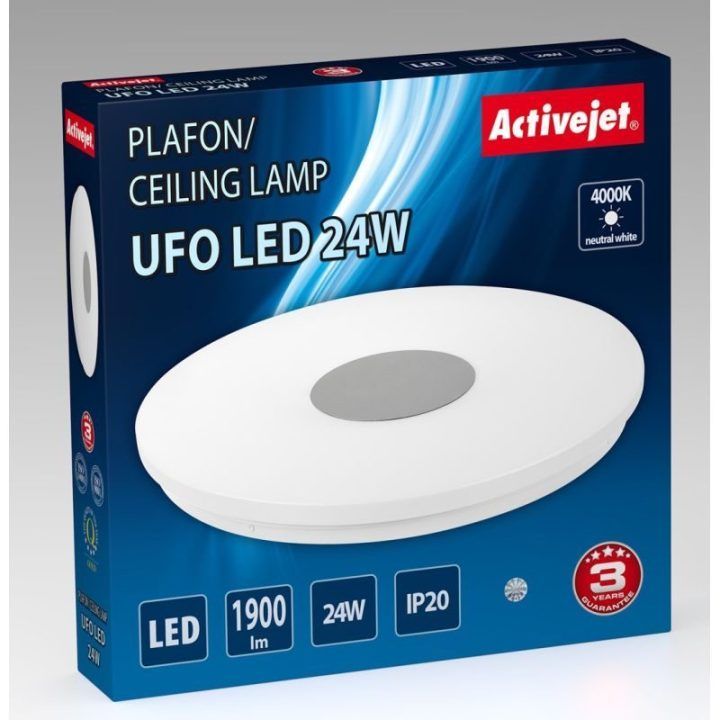 Apvalus LED plafonas Activejet UFO, 24 W, baltas ir sidabro spalvos