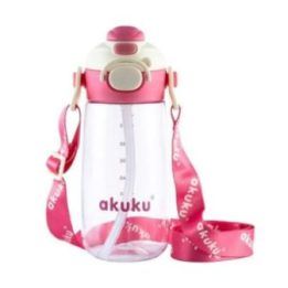 Vaikiškas mokyklinis buteliukas su šiaudeliu Akuku, 480 ml, rožinis