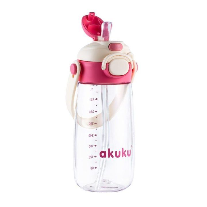 Vaikiškas mokyklinis buteliukas su šiaudeliu Akuku, 480 ml, rožinis