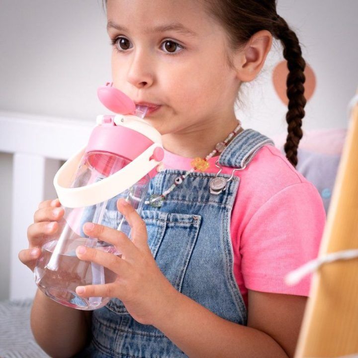 Vaikiškas mokyklinis buteliukas su šiaudeliu Akuku, 480 ml, rožinis