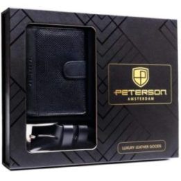 Vyriškas natūralios odos dovanų rinkinys Peterson PTN SET N4L-DOT BLACK