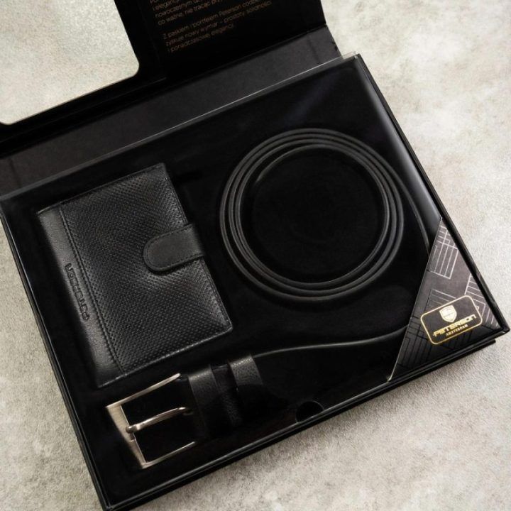 Vyriškas natūralios odos dovanų rinkinys Peterson PTN SET N4L-DOT BLACK