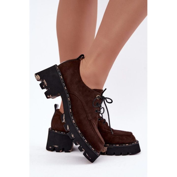 Moteriški zomšiniai bateliai su storu kulnu Step in style, rudi