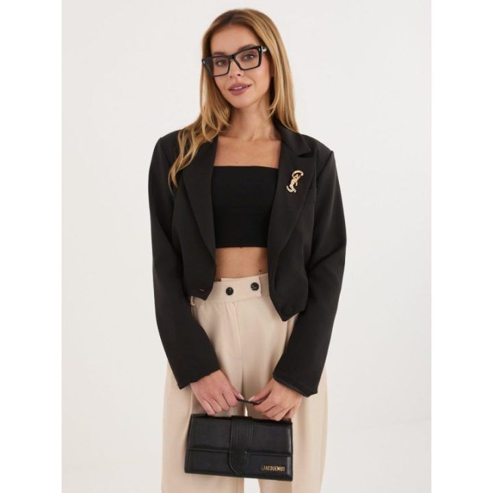 Moteriškas elegantiškas švarkas su sagomis Italy Moda, juodas