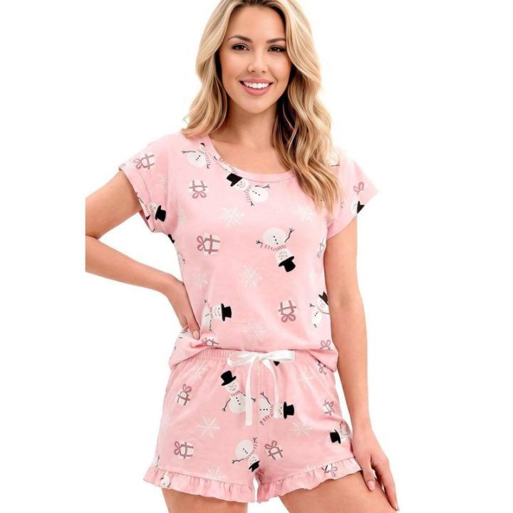 Moteriška pižama su sniego seneliais Donna, S–2XL, rožinė