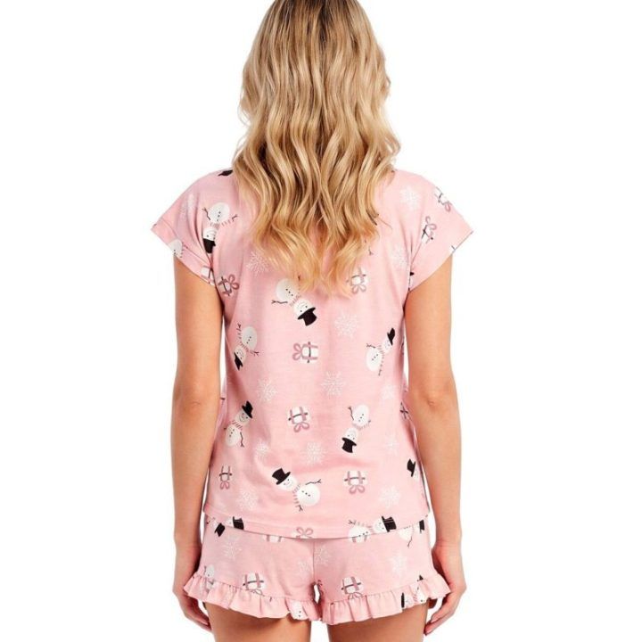 Moteriška pižama su sniego seneliais Donna, S–2XL, rožinė