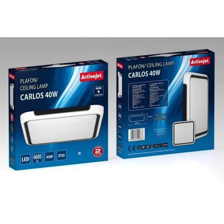 LED plafonas Activejet AJE-CARLOS, 40 W, 510 × 510 × 85 mm