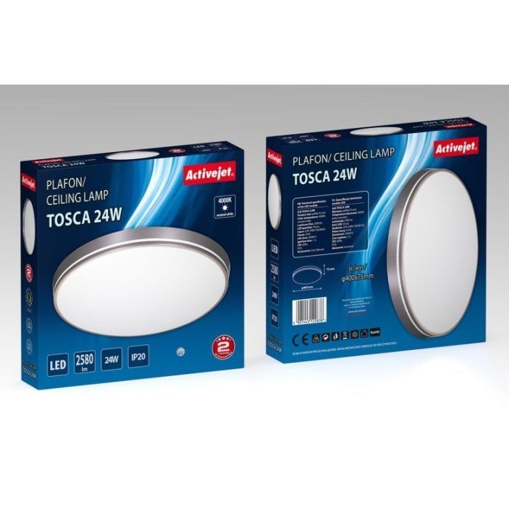 Plafonas LED Activejet AJE-TOSCA, 24 W, ø 40 cm, pilkas