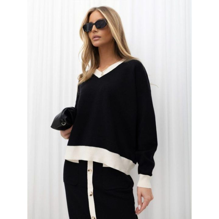 Moteriškas megztinio ir sijono komplektas Italy Moda, juodas ir smėlio