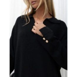 Moteriška laisvo kirpimo midi suknelė su apykakle Italy Moda, juoda