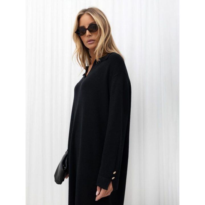 Moteriška laisvo kirpimo midi suknelė su apykakle Italy Moda, juoda