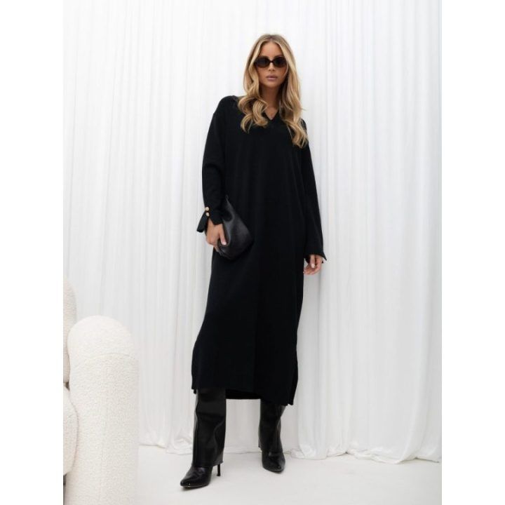 Moteriška laisvo kirpimo midi suknelė su apykakle Italy Moda, juoda
