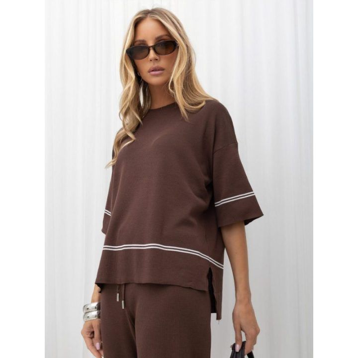 Moteriškas megztinio ir kelnių komplektas Italy Moda, rudas