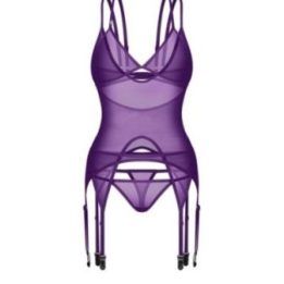 Moteriškas korseto ir stringų komplektas Obsessive, S/M–2XL/3XL, juodas