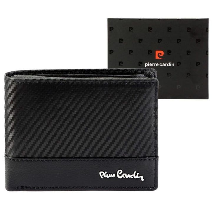 Vyriška natūralios odos piniginė Pierre Cardin, 12 × 9,5 cm, juoda