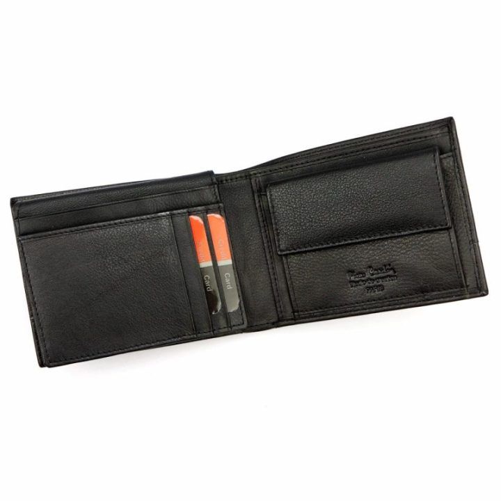 Vyriška natūralios odos piniginė Pierre Cardin, 12 × 9,5 cm, juoda