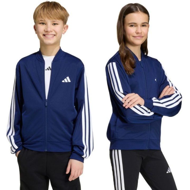 Vaikiškas džemperis su užtrauktuku adidas, tamsiai mėlynas