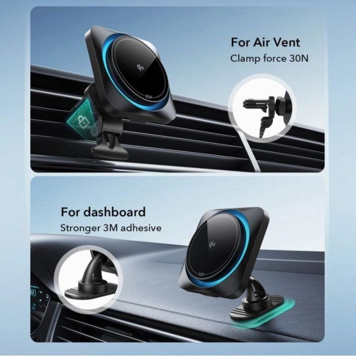 Automobilinis Qi2 telefono laikiklis ESR HaloLock, juodas