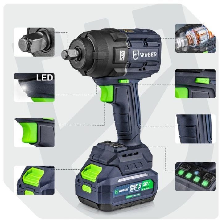 Smūginis veržliasukis Wuber W04604, 20 V, mėlynas ir juodas