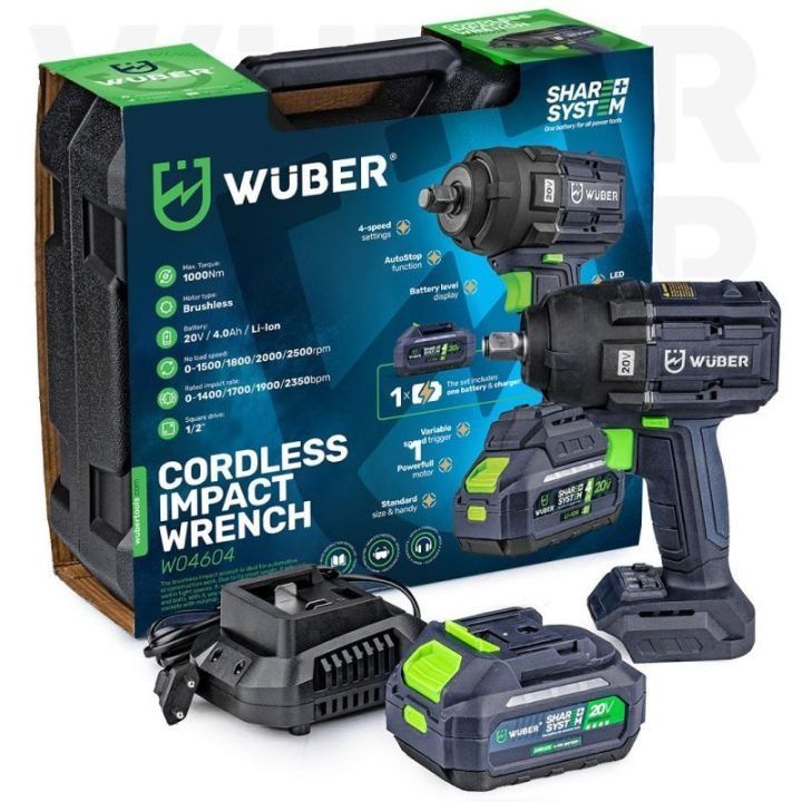 Smūginis veržliasukis Wuber W04604, 20 V, mėlynas ir juodas