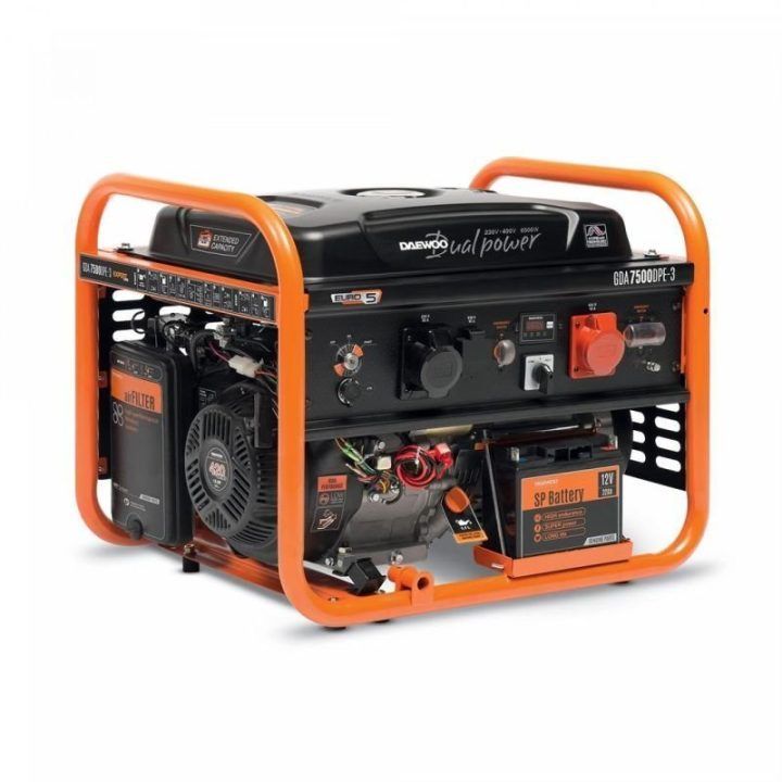 Benzininis generatorius Daewoo GDA 7500DPE-3, oranžinis ir juodas
