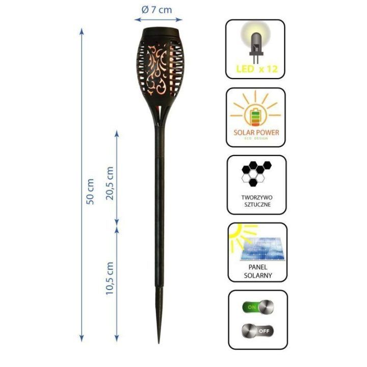 Saulės sodo fakelas su liepsnos efektu Saska Garden, 50 cm, juodas
