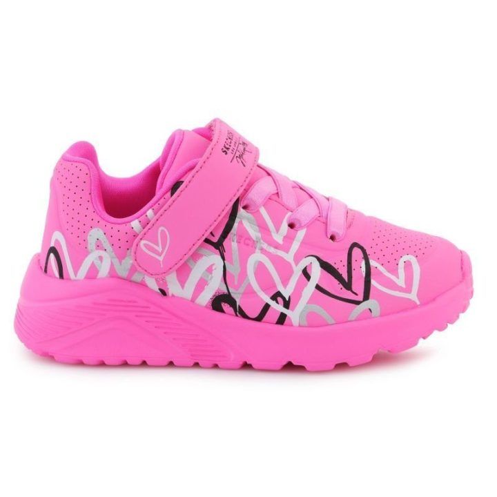 Vaikiški sportbačiai su širdelėmis Skechers Uno Lite, rožiniai/margi