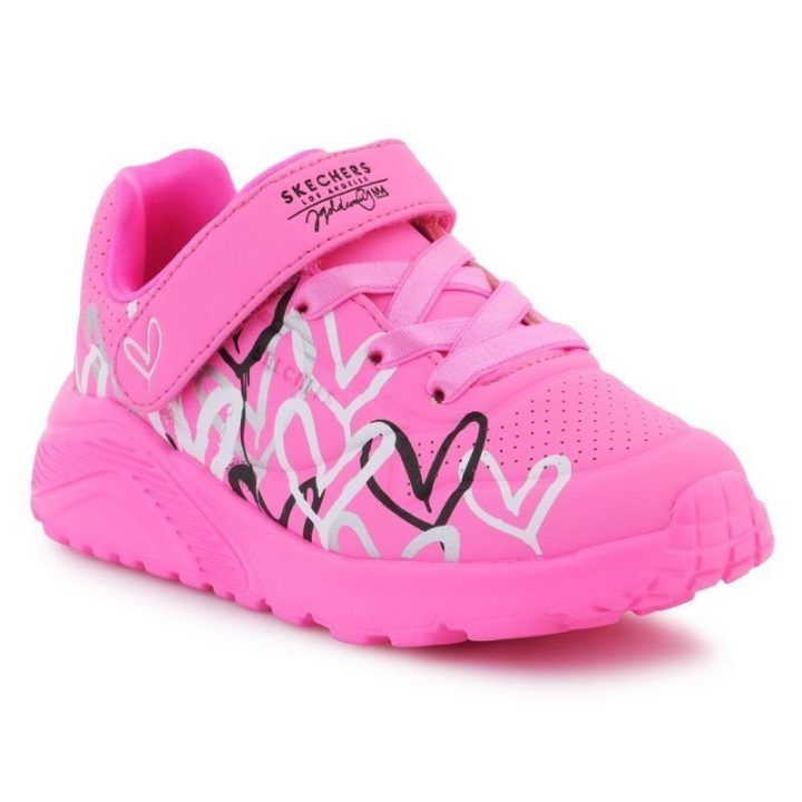 Vaikiški sportbačiai su širdelėmis Skechers Uno Lite, rožiniai/margi