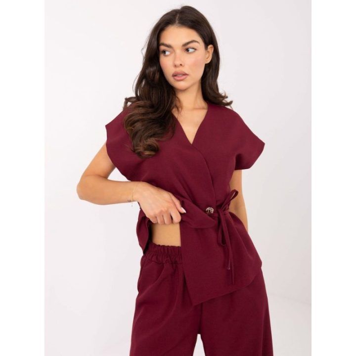 Moteriškas liemenės ir kelnių komplektas Moda Italy, bordo