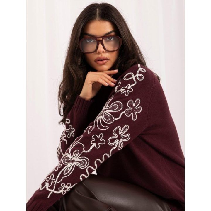 Moteriškas viskozės megztinis su siuvinėjimu Italy Moda, bordo