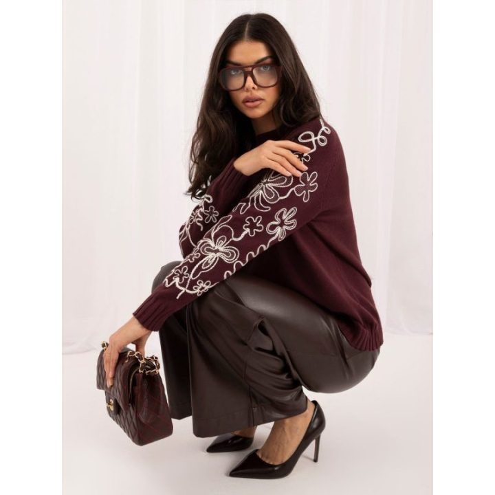 Moteriškas viskozės megztinis su siuvinėjimu Italy Moda, bordo