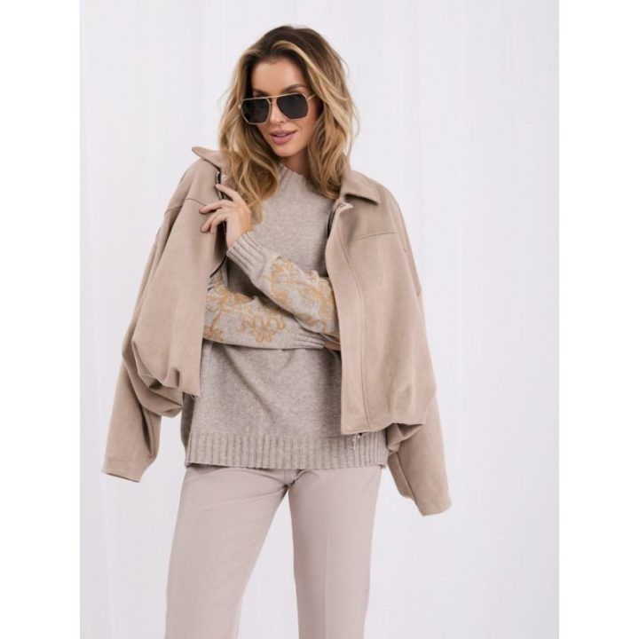 Moteriškas megztinis su gėlių siuvinėjimu Italy Moda, smėlio