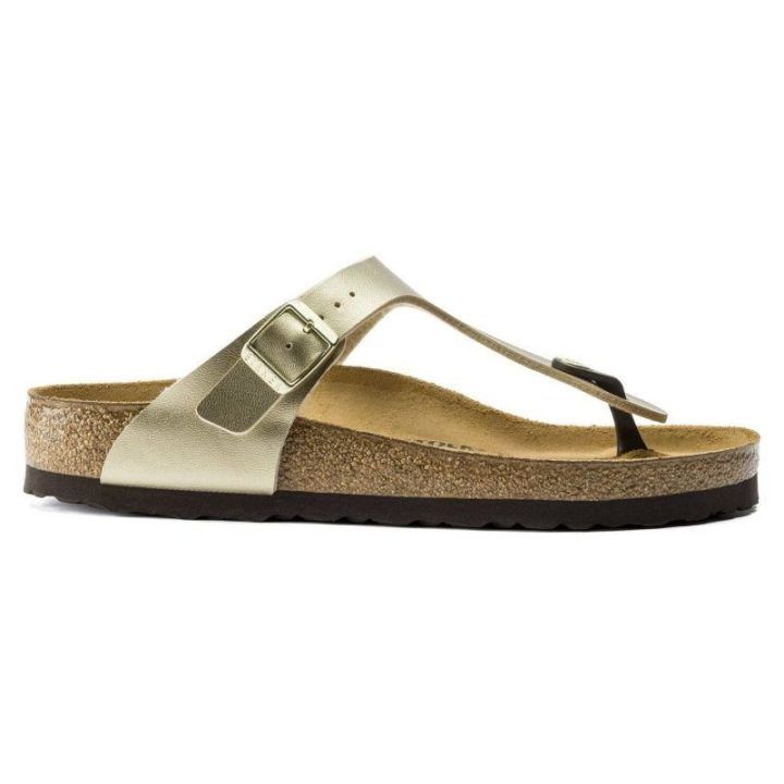 Šlepetės per pirštą siaurai pėdai Birkenstock Gizeh BF, aukso
