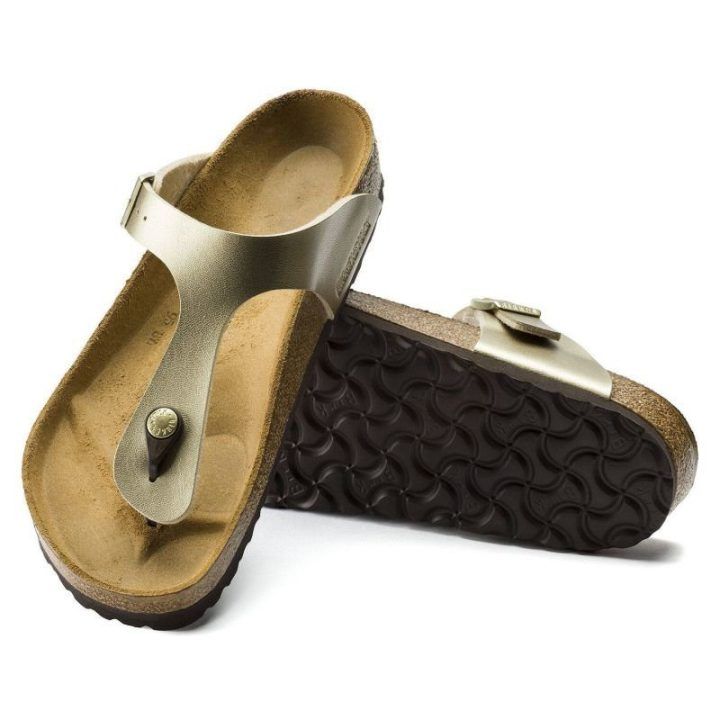 Šlepetės per pirštą siaurai pėdai Birkenstock Gizeh BF, aukso