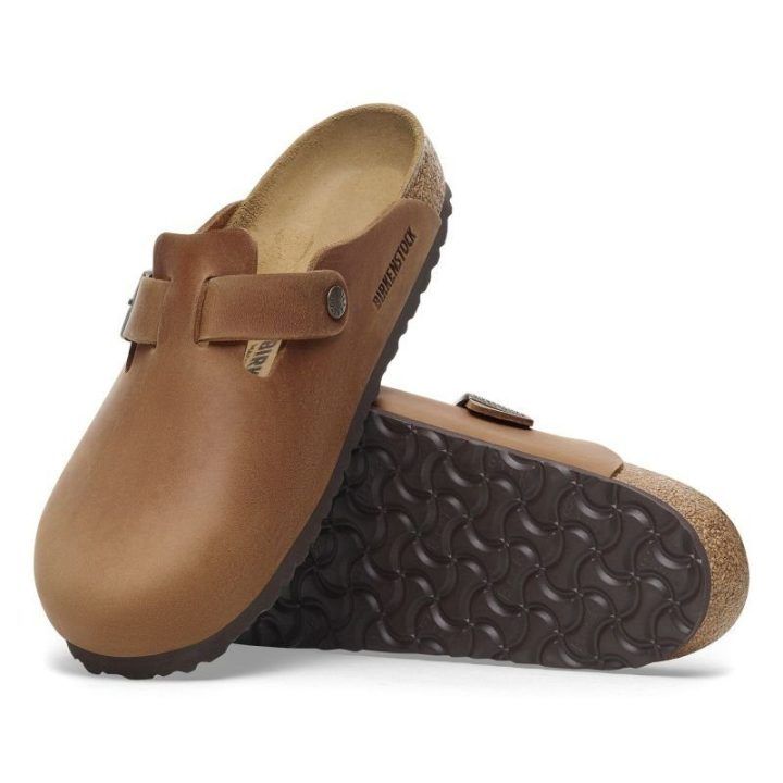 Natūralios odos šlepetės Birkenstock Boston, konjako