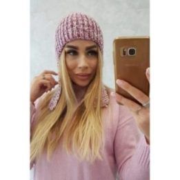 Moteriška žieminė kepurė su ilgomis ausimis Jana, violetinė ir balta