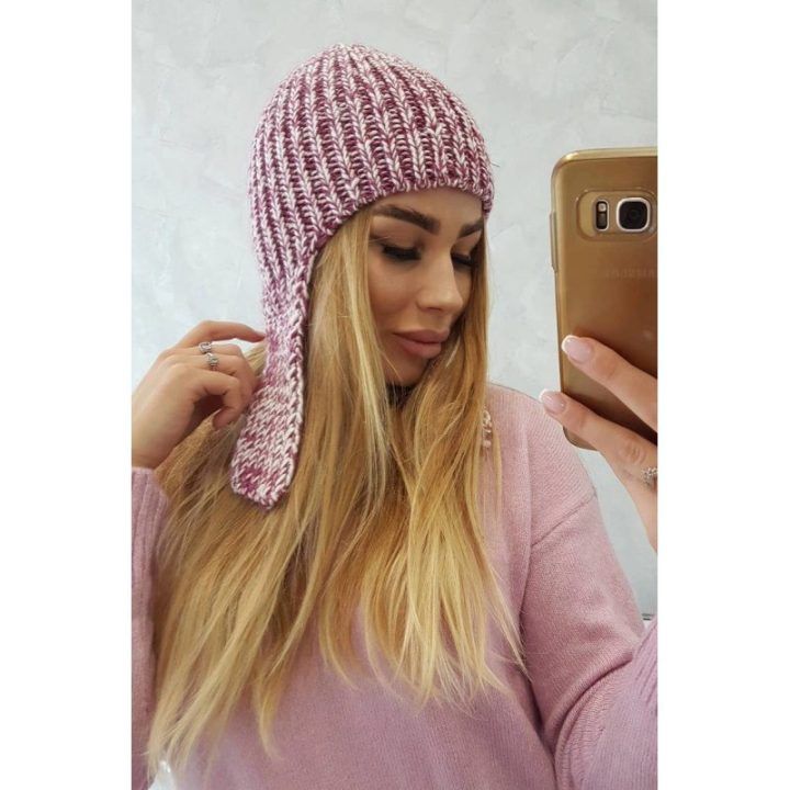 Moteriška žieminė kepurė su ilgomis ausimis Jana, violetinė ir balta