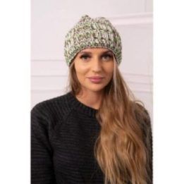 Moteriška žieminė kepurė su atlenkiamu kraštu Klara, žalia ir ruda