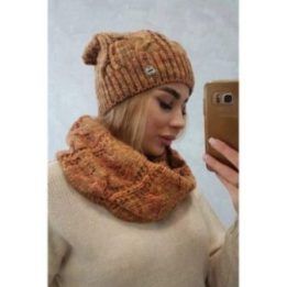 Moteriškas kepurės ir šaliko-movos komplektas Tessa, šviesiai garstyčių