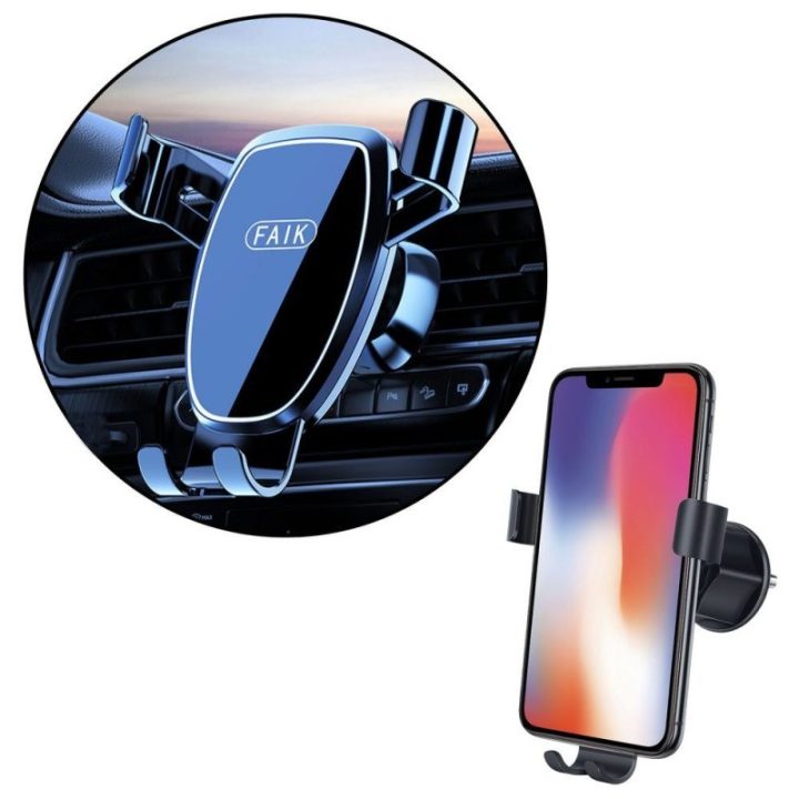 Automobilinis telefono laikiklis su gravitaciniu mechanizmu, juodas