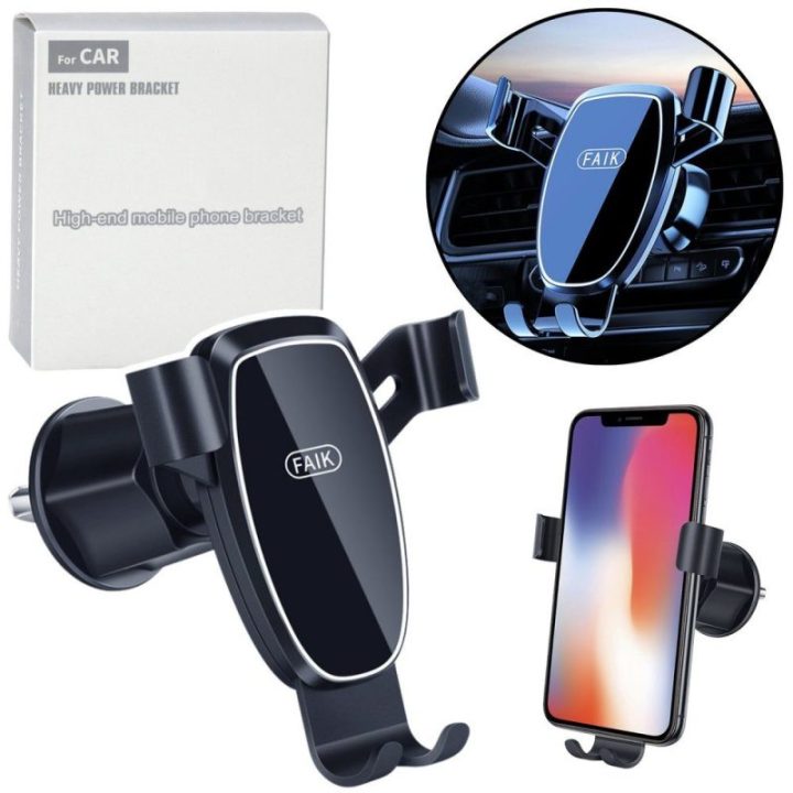 Automobilinis telefono laikiklis su gravitaciniu mechanizmu, juodas