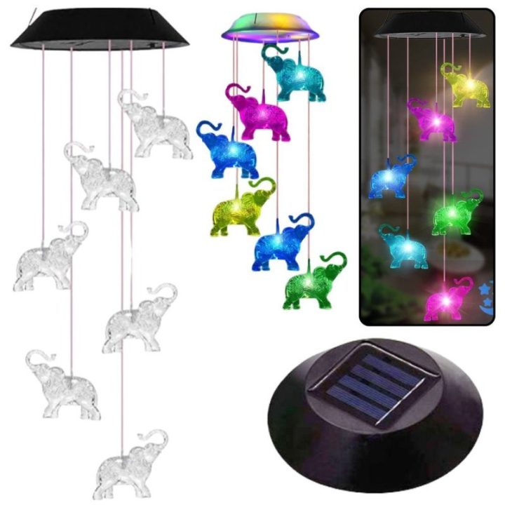 Saulės LED sodo šviestuvas su drambliais, 70 cm, įvairiaspalvis