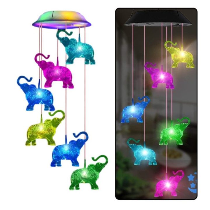 Saulės LED sodo šviestuvas su drambliais, 70 cm, įvairiaspalvis