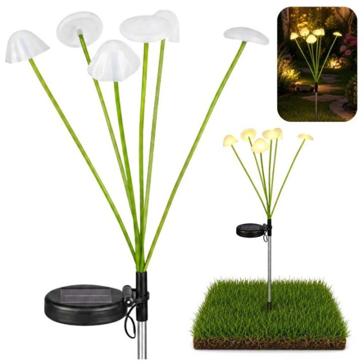 Saulės sodo LED šviestuvas su 8 grybais, 70 cm