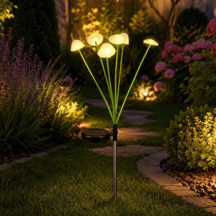 Saulės sodo LED šviestuvas su 8 grybais, 70 cm